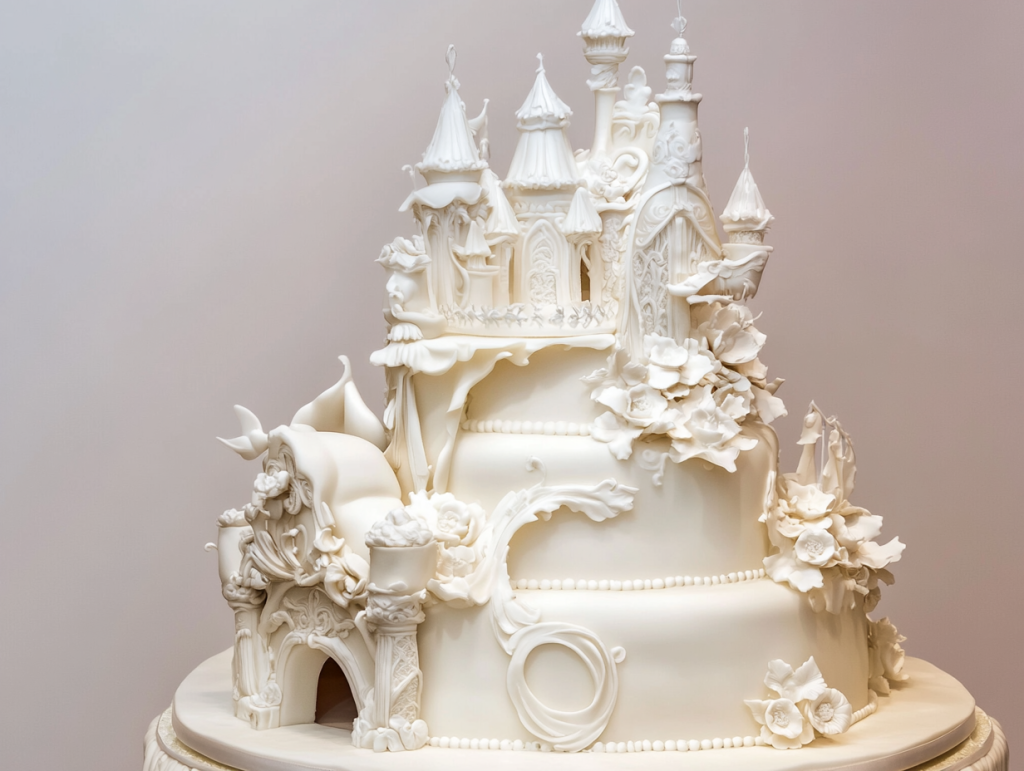 Bolo de casamento, ricamente decorado