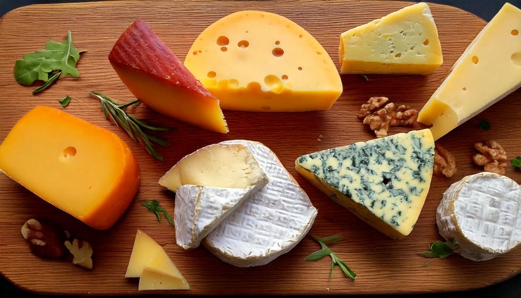 Tábua com diversos queijos