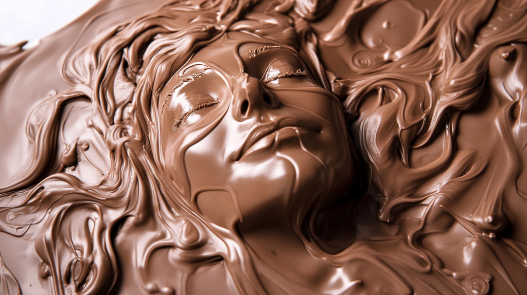 Rosto de mulher, detalhado, feito em chocolate de leite